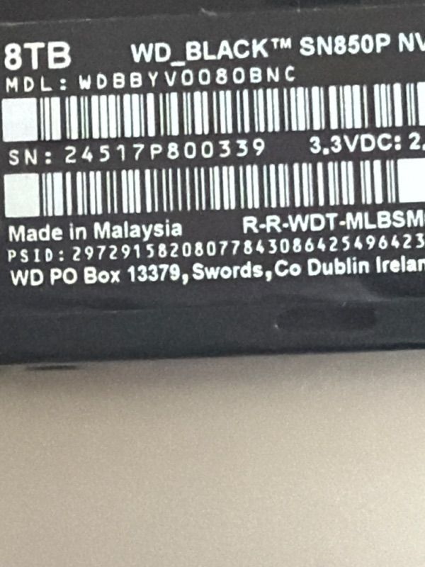 Photo 1 of *UNTESTED*
WD_Black 8TB SN850P NVMe M.2 SSD Officially Licensed Storage Expansion for PS5 Consoles, up to 7200MB/s, with heatsink - WDBBYV0080BNC-WRSN