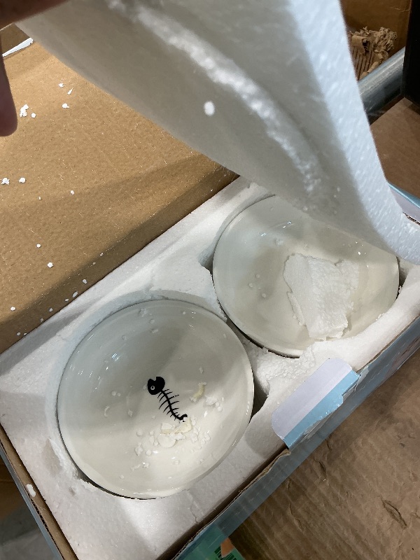 Photo 1 of **MAJOR DAMAGE**
AOMRYOM Elevated Tilted Cat Bowl Set, Ceramic Feeder Bowls for Cats and Small Dog, Porcelain Raised Pet Dish, Stress Free, White, Set of 2