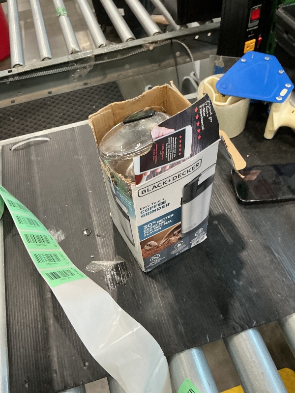 Photo 1 of *UNTESTED*
BLACK+DECKER One Touch Coffee Grinder, 2/3 Cup Coffee Bean Capacity, Spice Grinder, One Touch Push-Button Control -150 Watts -Stainless Steel Blades