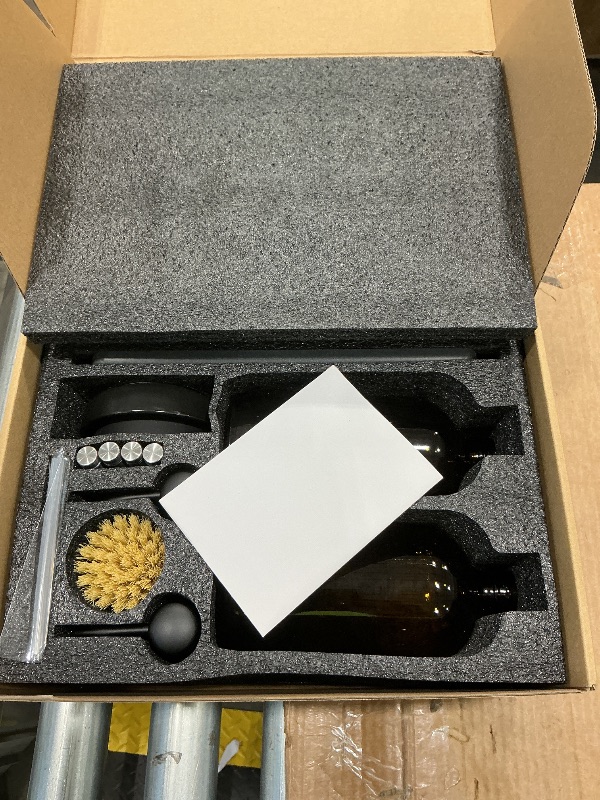Photo 1 of [Luxury] Kitchen Soap Dispenser Set - 16OZ Amber Glass Bottle, Stainless Steel Pump, Instant Dry Tray, Waterproof Labels, Non-Slip Silicone Pad, and Dish Brush | Upgrade for Your Kitchen and Bathroom