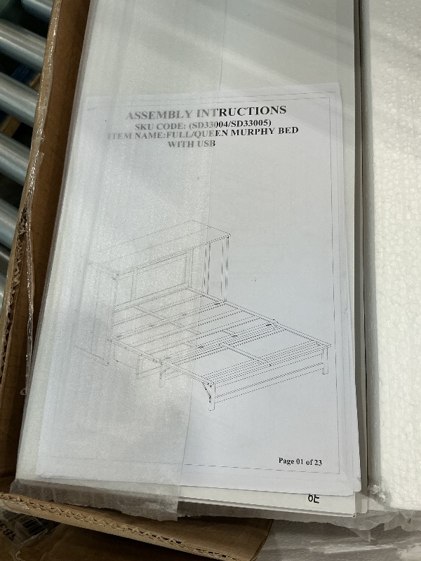 Photo 1 of *UNTESTED*
Bellemave Queen Murphy Bed with Storage Drawer and Charging Station, Cabinet Bed, Farmhouse Murphy Cabinet with Foldable Panel, Noisy Free, for Guest Bedroom, Living Room, White+Walnut Panel