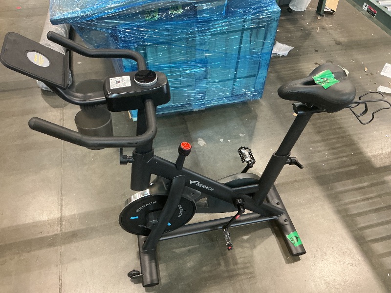 Photo 1 of **MAJOR DAMAGE**
Merach Exercise Bike, Brake Pad/Magnetic Stationary Bike with Exclusive App, Low Noise Indoor Cycling Bike with 270LBS Weight Capacity, Dumbbell Rack and Fitness Courses for Weight Loss