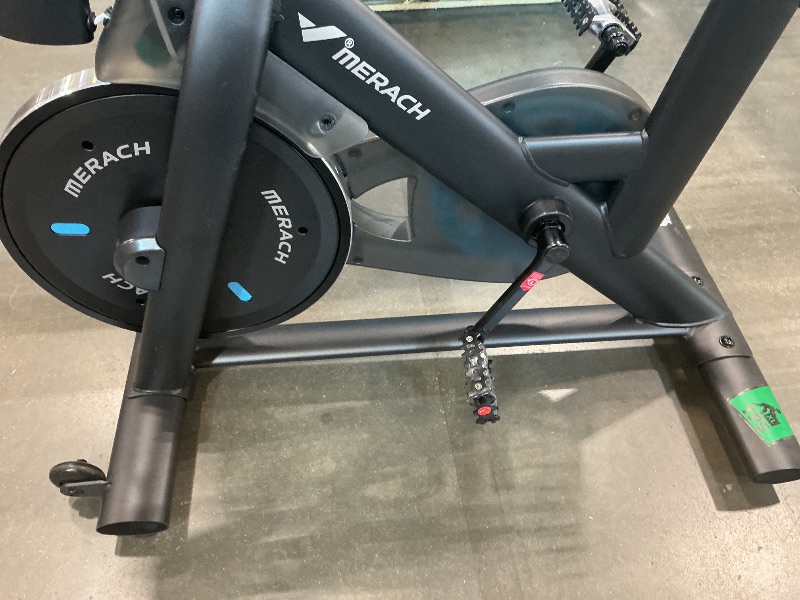 Photo 1 of **MAJOR DAMAGE**
Merach Exercise Bike, Brake Pad/Magnetic Stationary Bike with Exclusive App, Low Noise Indoor Cycling Bike with 270LBS Weight Capacity, Dumbbell Rack and Fitness Courses for Weight Loss