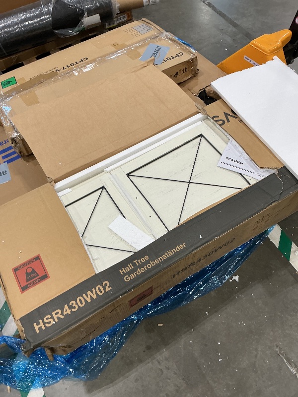 Photo 1 of ***CRACK ON DOOR*** VASAGLE Hall Tree with Bench and Shoe Storage, Coat Rack with Shoe Bench, Shoe Cabinet, 2 Open Compartments, 6 Tri-Hooks, Entryway, Farmfouse Style, Space Saving, Rustic White UHSR430W02