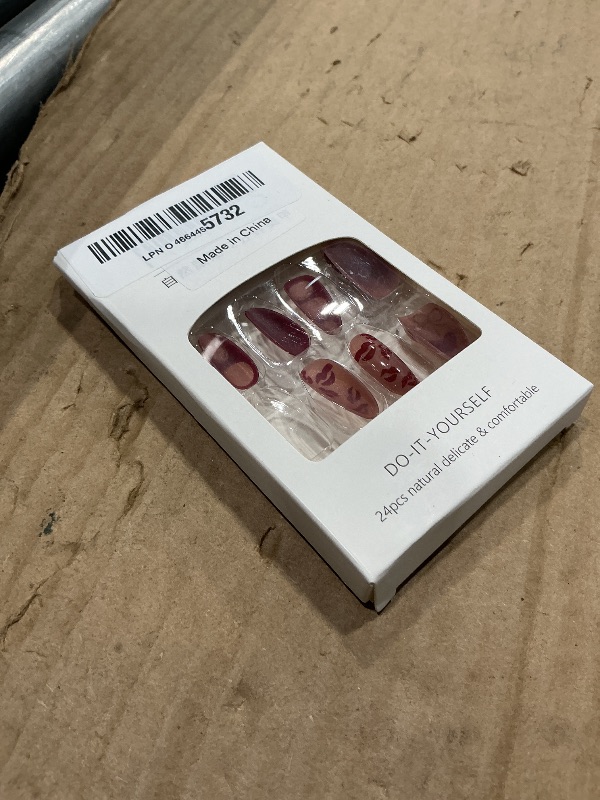Photo 1 of **MISSING PARTS/check clerk comments**
24 Pcs Wine Red Press on Nails Short Almond,MINGCHUN Fall Summer Fake Nails Press ons Acrylic Nail Art Tips Kit Full Cover False Nails Glue on Nails with 3D Cherry Rhinestone Design for Women