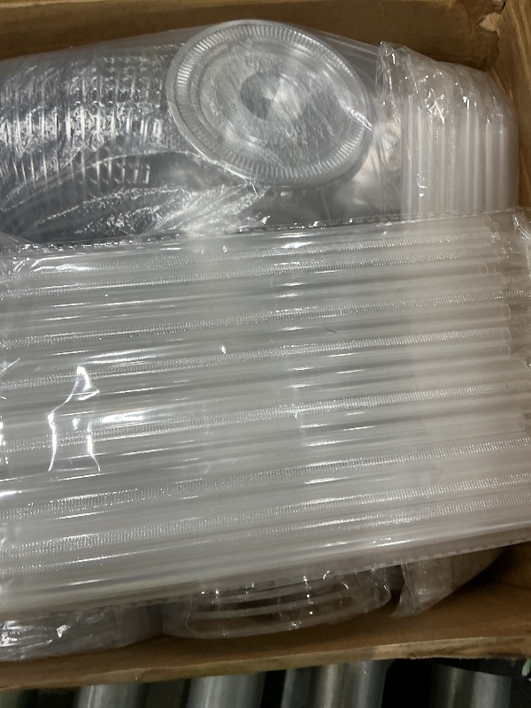 Photo 1 of 100PCS 12 oz Disposable Plastic Cups with Flat Lids and Clear Straws, Round Bottom To Go Iced Coffee Cups, Small Sturdy Drink Cups for Soda, Smoothies, Cold Beverage, Juice Bars, Takeout, Office