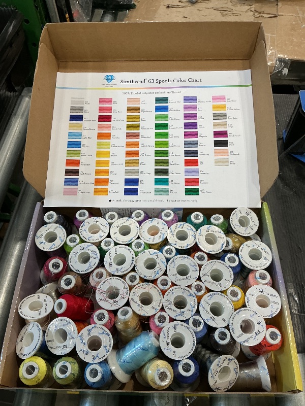 Photo 1 of **MISSING PIECES**
Simthread 63 Colors Polyester Compatible with Brother Embroidery Machine Thread Kit 40 Weight Compatible with Brother Babylock Janome Singer Pfaff Husqvarna Bernina Embroidery Sewing Machines 550Y
