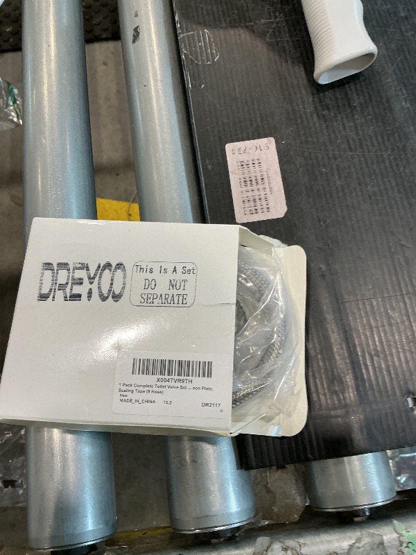 Photo 1 of 1 Pack Complete Toilet Valve Set, Includes 1/2'' Nom Inlet x 3/8'' OD Compression Outlet Angle Shut Off, 7/8" BC x 3/8" COMP Toilet Water Supply Line, Escutcheon Plate, Sealing Tape (9 Inch)