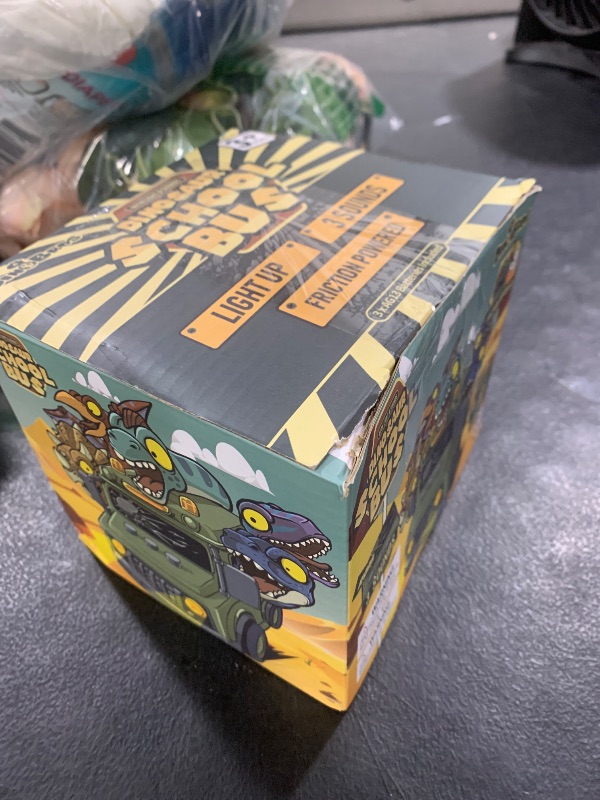 Photo 1 of DINOBROS School Bus Toy with Light and Sound, Dinosaurs Friction Powered Car Bus Toys for Kids Crazy Dino