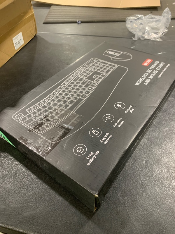 Photo 1 of Wireless Keyboard and Mouse Combo, 2.4G Full Size Wave Keys Ergonomic Keyboard with Wrist Rest and 3-Level DPI Adjustable Wireless Ergonomic Mouse for Windows, Mac OS Desktop/Laptop/PC(Black)