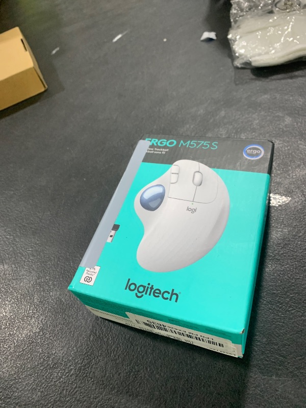 Photo 1 of Logitech Ergo M575S Wireless Trackball Mouse, Wireless Ergonomic Mouse with Bluetooth and Encrypted Dongle, Comfortable Thumb Control, Precise and Smooth Tracking, for PC/Mac - Off-White Blue Ball
