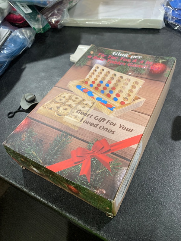 Photo 1 of Glintoper Tic Tac Toe & 4 in a Row Tables Game Set, Classic Board Line Up 4 for Living Room Rustic Table Decor and Use as Game Top Wood Guest Room Decor Strategy Board Games for Families