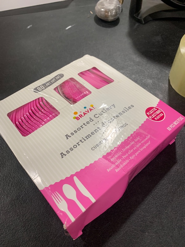 Photo 1 of Party Solids Hot Pink Plastic Silverware Heavy Duty 80 Pcs Hot Pink Plastic Cutlery Set Disposable Utensil Sets, 40 Forks 20 Knives & 20 Spoons Disposable Flatware For Party Supplies
