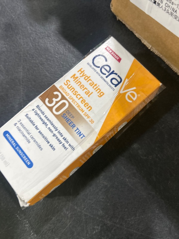 Photo 1 of CeraVe Hydrating Mineral Sunscreen SPF 30 with Sheer Tint, Tinted Mineral Sunscreen with Zinc Oxide & Titanium Dioxide, Blends Seamlessly For Healthy Glow, Deep, 1.7 Oz