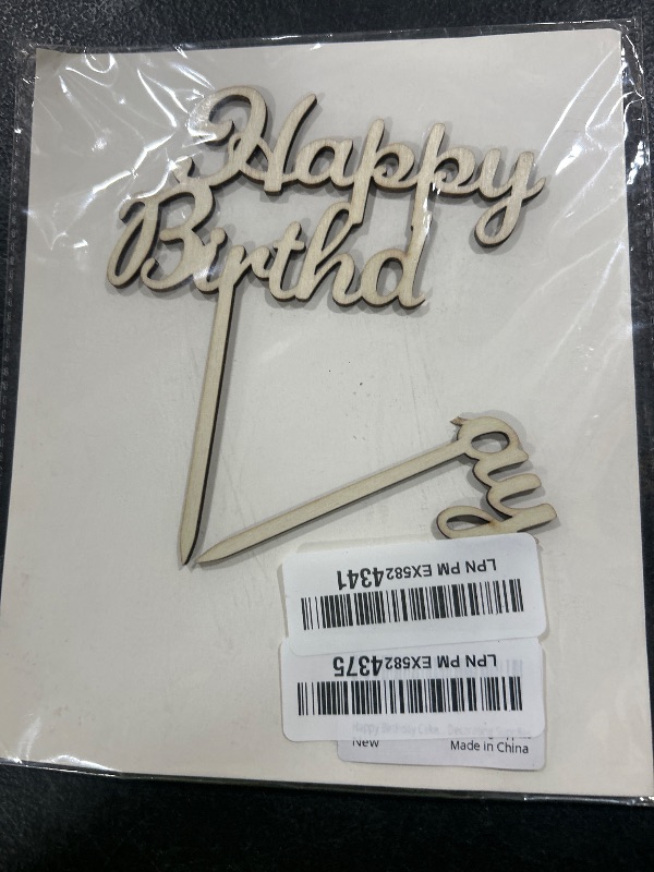 Photo 1 of Happy Birthday Cake Topper - Wooden Birthday Cake Decoration for Kids and Adults, Reusable Party Decor and Cake Decorating Supplies