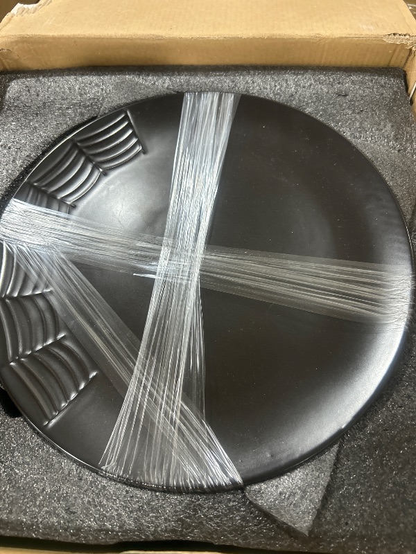 Photo 1 of Nomnu Spiderweb Dinnerware Set (16 Pieces) - Goth Dinnerware Set - Black Matte Porcelain - 4 Dinner Plates 4 Salad Plates 4 Bowls 4 Mugs - Halloween Spooky Dishes Gothic Kitchen Decor Gifts