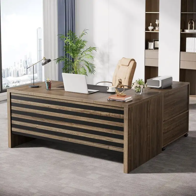 Photo 1 of Tribesigns 62.2 Executive Desk with Mobile File Cabinet, L-Shaped Office Desk with Storage Shelves, Large Computer Desk Busine