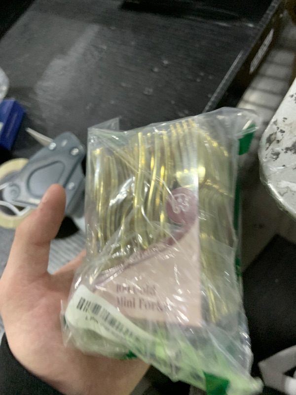 Photo 1 of 100 Pack Gold Mini Forks - 4 Inch Dessert Forks - Heavy duty Mini Forks For Appetizers, Tastings, Cocktails, Dessert Cups, BPA Free Small Gold Forks