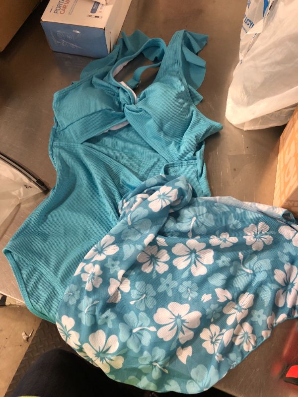 Photo 1 of Women's One Piece Swimsuit Blue With Cover-up skirt