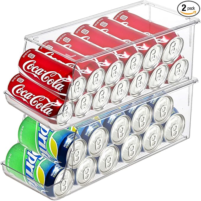 Photo 1 of 2 Pack Soda Can Organizer for Refrigerator Stackable Can Holder Dispenser with Lid for Fridge Rack Freezer, Clear Storage Bins-Holds 12 Cans Each (Clear)