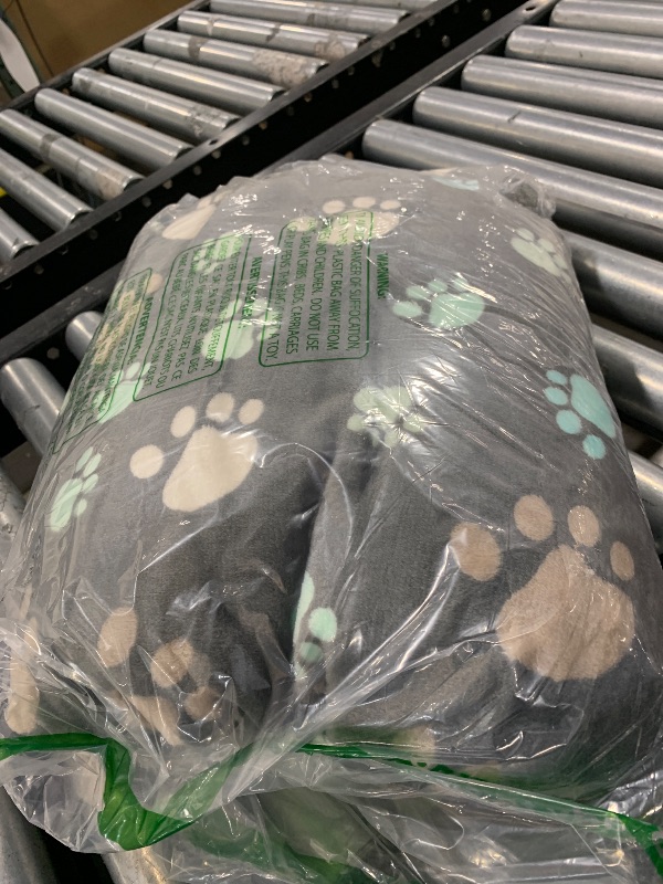 Photo 1 of Dog Blanket for Large Dogs, Cat Flannel Washable Soft Pet Mat Throw Cover for Kennel Crate Bed, Cute Paw Pattern, Grey, 80x60 Inch