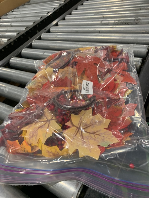 Photo 1 of Winlyn 4 Pcs Artificial Maple Leaves and Berries Candle Rings Fall Candle Holders Small Candle Wreath Rings 11" Wide for Farmhouse Fall Thanksgiving Halloween Wedding Centerpiece Table Door Décor
