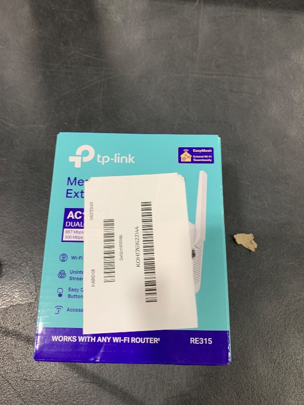 Photo 1 of TP-Link AC1200 WiFi Extender, 2025 Wirecutter Best WiFi Extender, 1.2Gbps Home Signal Booster, Dual Band 5GHz/2.4GHz, Up to 1600 Sq.ft and 32 Devices, EasyMesh Compatible, One Ethernet Port (RE315)