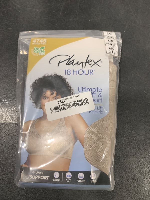 Photo 1 of PLAYTEX Womens 18-hour Ultimate Lift Wireless Full-coverage Bra, Single Or 2-pack Full Coverage Bra, Toffee, 42C US