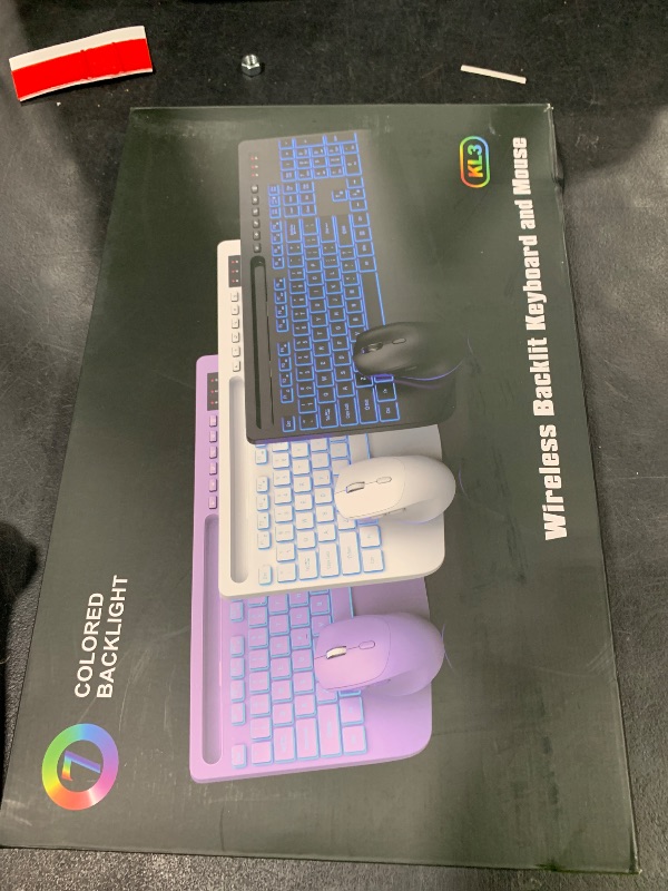 Photo 1 of Wireless Keyboard and Mouse Combo with 7 Colored Backlits, Wrist Rest, Rechargeable Ergonomic Keyboard with Phone Holder, Silent Lighted Full Size Combo for Windows, Mac, PC, Laptop-Trueque (Purple)