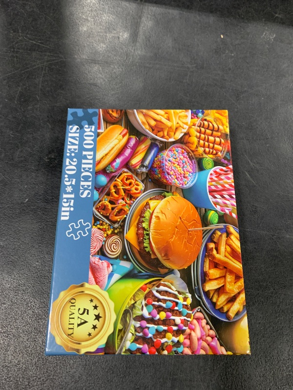 Photo 1 of 500 Piece Puzzle for Adults, Hamburger Jigsaw Puzzles, Youths Favorite Foods Puzzles 500 Pieces, Birthday and Barious Holiday Party for Family Kids and Adults, Funny Puzzle for Adults, 20.5x15 in