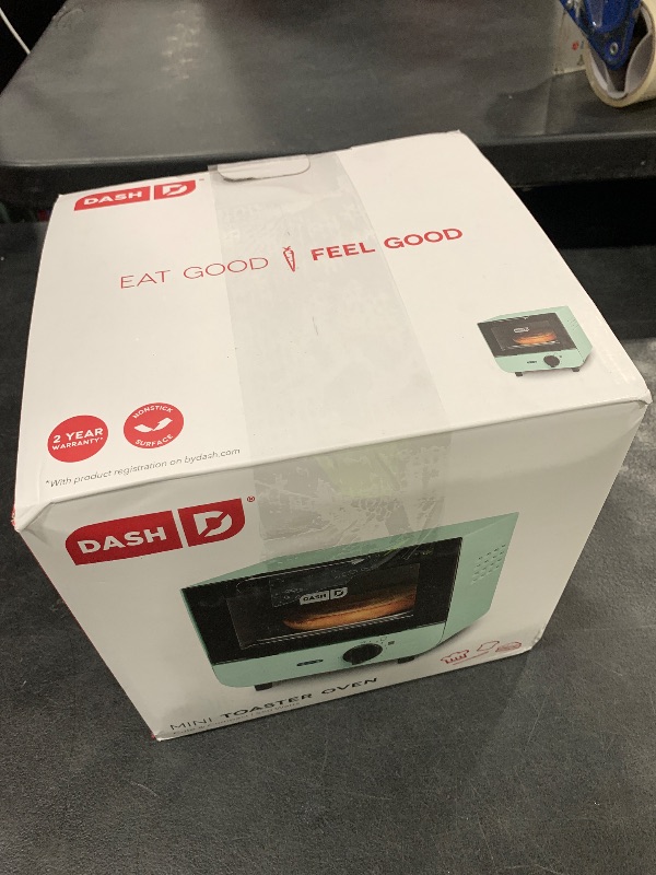 Photo 1 of DASH Mini Toaster Oven Cooker for Bread, Bagels, Cookies, Pizza, Paninis & More with Baking Tray, Rack, Auto Shut Off Feature - Aqua