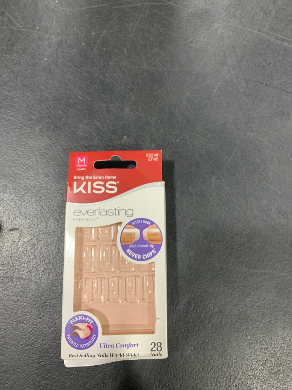 Photo 1 of KISS Everlasting, Press-On Nails, Nail glue included, 'Infinite', French, Medium Size, Squoval Shape, Includes 28 Nails, 2g Glue, 1 Manicure Stick, 1 Mini file