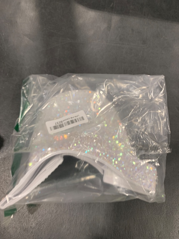Photo 1 of Gudessly Shiny Rhinestones Sport Sun Visor Adjustable Summer Cap Visor Caps for Women Men White