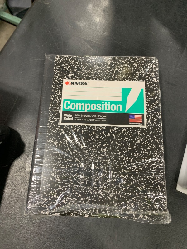 Photo 1 of KAISA Composition Notebooks, Wide Ruled, 9-3/4" x 7-1/2", Black Marble Covers Composition Notepads Journal Notebooks 100 Sheets 4 Pack, C10001W