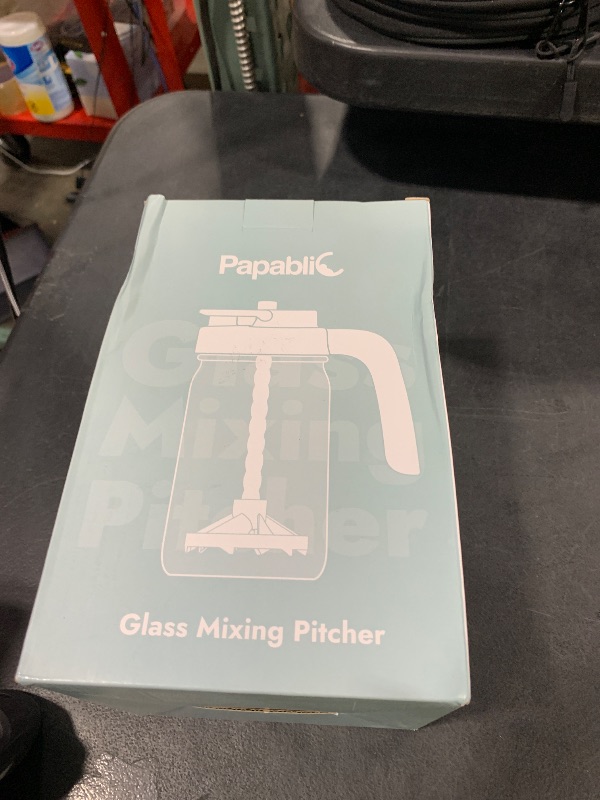 Photo 1 of Papablic Glass Breastmilk Pitcher, Formula Mixing Pitcher with Mixing Handle Lid, Wide Mouth Mason Jar Mixer with Flip Locking Spout, Easy to Clean, BPA Free, Blue