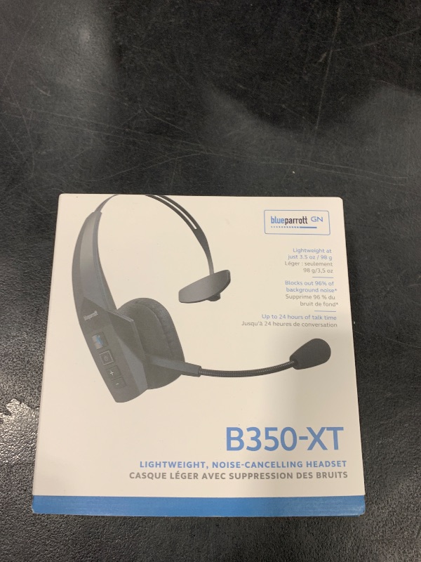 Photo 1 of BlueParrott B350-XT Mono Bluetooth Wireless Headphones 96% Noise Canceling Over Head Trucker Headset with Mic, Adjustable Lightweight Headband, IP54-Rated Protection, 24 hrs. Talk Time, Black