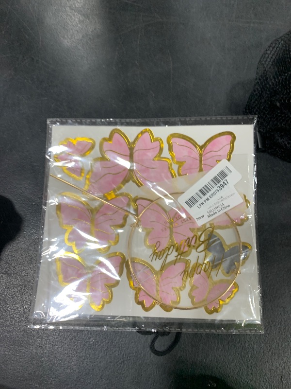 Photo 1 of Pink Butterfly Cake Toppers, 11pcs Cupcake Toppers Happy Birthday Metal Gold Topper for Girls Women's Party Decorations