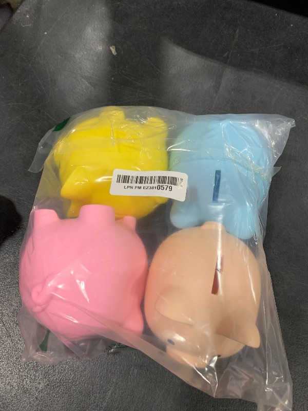 Photo 1 of ZEAYEA 4 Pieces Cute Plastic Pig Money Bank, Unbreakable Saving Money Box Coin Bank for Boys Girls Adults, Plastic Piggy Bank Practical Gifts for Birthday, Christmas, New Year