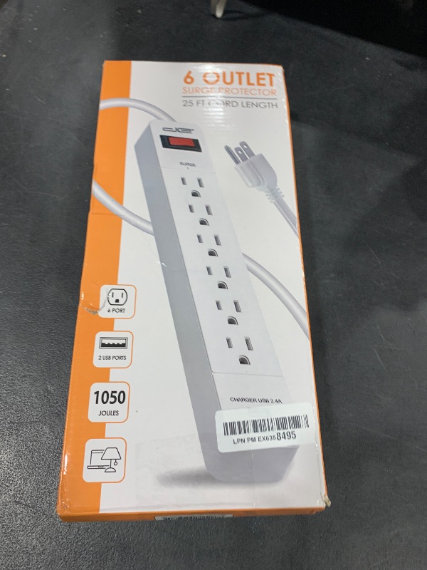 Photo 1 of Digital Energy 6-Outlet + 2 USB 1050 Joule Surge Protector Power Strip with 25-Ft Long Extension Cord, White, UL Listed
