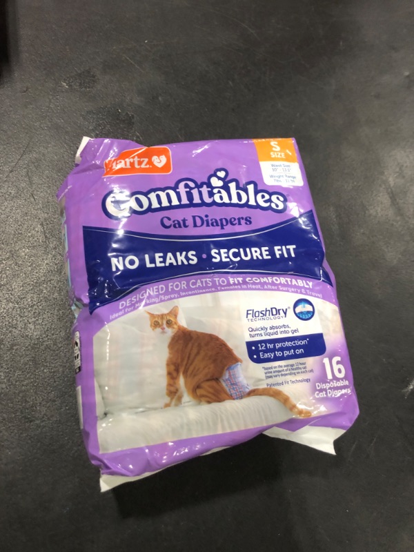 Photo 1 of Hartz Comfitables Cat Diapers, Size S 16 Count, Comfortable & Secure Fit, Easy to Put On