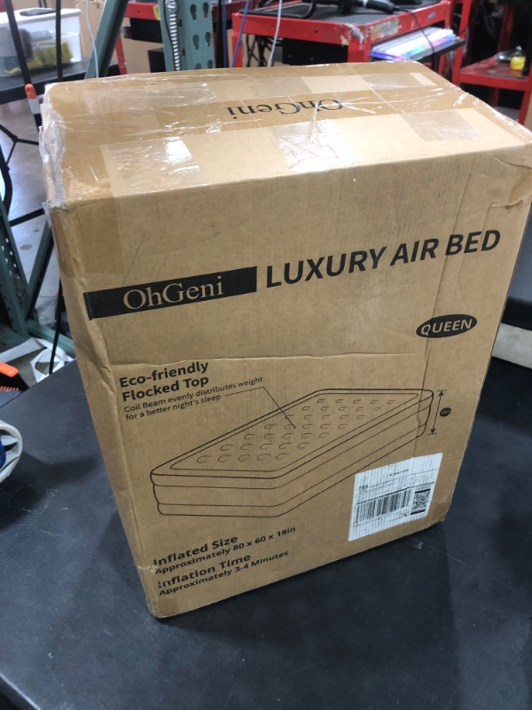 Photo 1 of OhGeni Queen Air Mattress with Built in Pump, Inflatable Blow Up Mattress 18 Raised Comfort,Upgraded Surface Portable Mattress, Air Bed for Camping, Home and Guest, 650 lbs Max