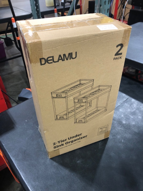 Photo 1 of Delamu Under Sink Organizers and Storage, 2 Pack Pull Out Kitchen Bathroom Cabinet Organizer, 2 Tier Beige Under Sink Storage for Bathroom Kitchen