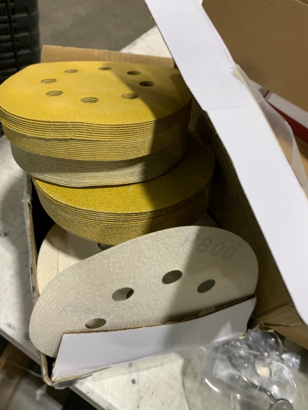 Photo 1 of Aiyard 5-Inch 8-Hole Hook and Loop Sanding Discs 200-Pack, 60/80/100/120/150/220/320/400/600/800 Assorted Grits Random Orbital Sandpaper