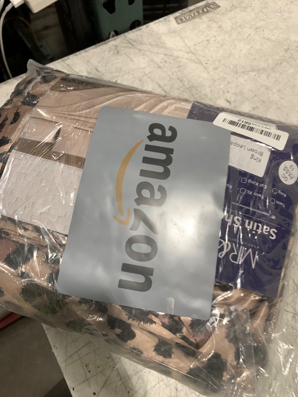 Photo 1 of MR&HM Satin Bed Sheets with Elastic Corner Straps, King Size Sheets Set, 4 Pcs Silky Bedding Set with 15 Inches Deep Pocket for Mattress (King, Brown Leopard)