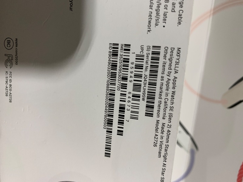 Photo 1 of Apple Watch SE (2nd Gen) [GPS + Cellular 40mm] Smartwatch with Starlight Aluminum Case with Starlight Sport Band S/M. Fitness and Sleep Trackers, Crash Detection, Heart Rate Monitor, Retina Display