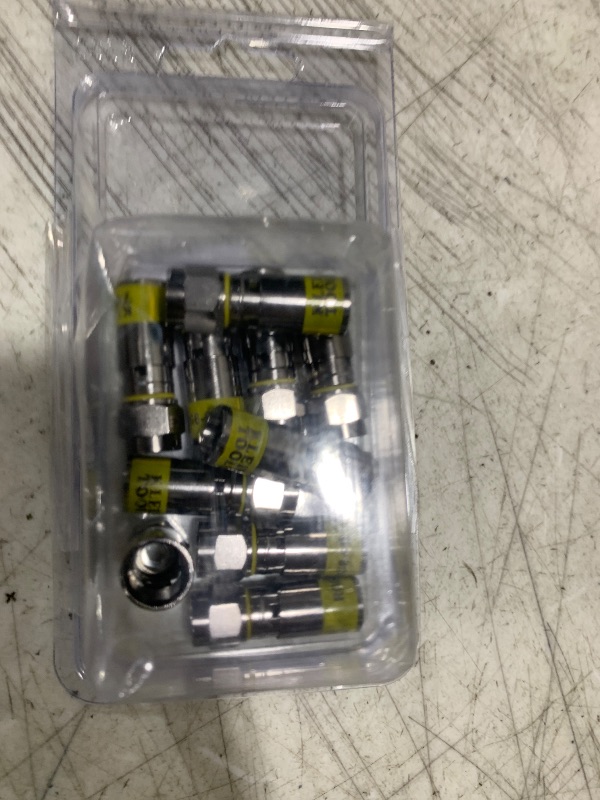 Photo 1 of Klein Tools VDV812-606 F-Connector for RG6/6Q Coaxial Cable, Universal Compression Connectors, Male, Professional Grade, 10-Pack