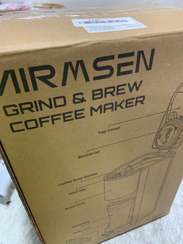 Photo 1 of AIRMSEN Single Serve Coffee Maker with Grinder, Grind and Brew All in One - 6-16 Oz Single Cup Coffee Machine with 19 oz Travel Mug - Adjustable Drip Tray, Overheat Protection