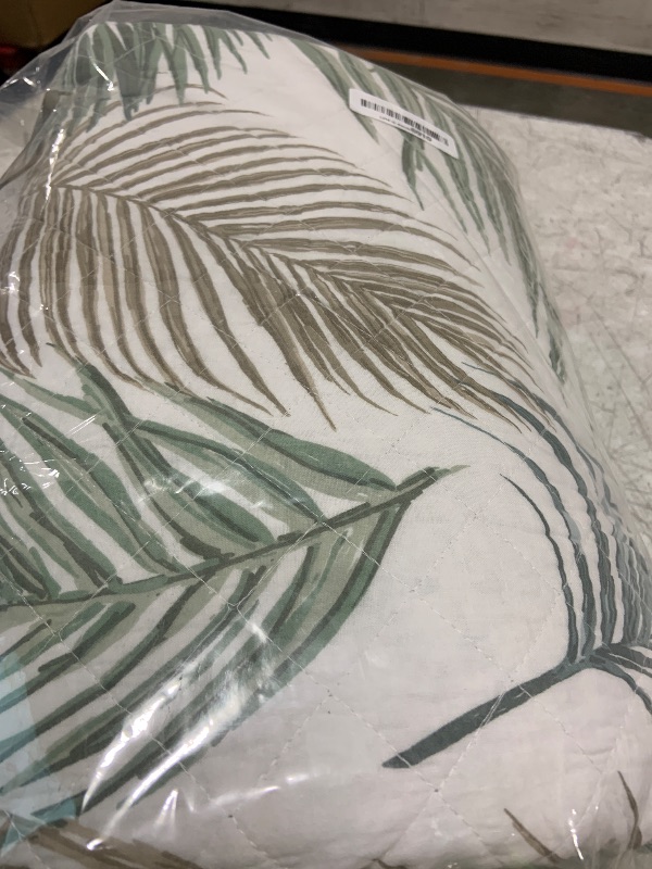 Photo 1 of DAUAOTO 100% Cotton Quilt Set Queen Size, Beachy Bohemian Printed Bed Coverlet Reversible Bedspread, Tropical Palm Pattern