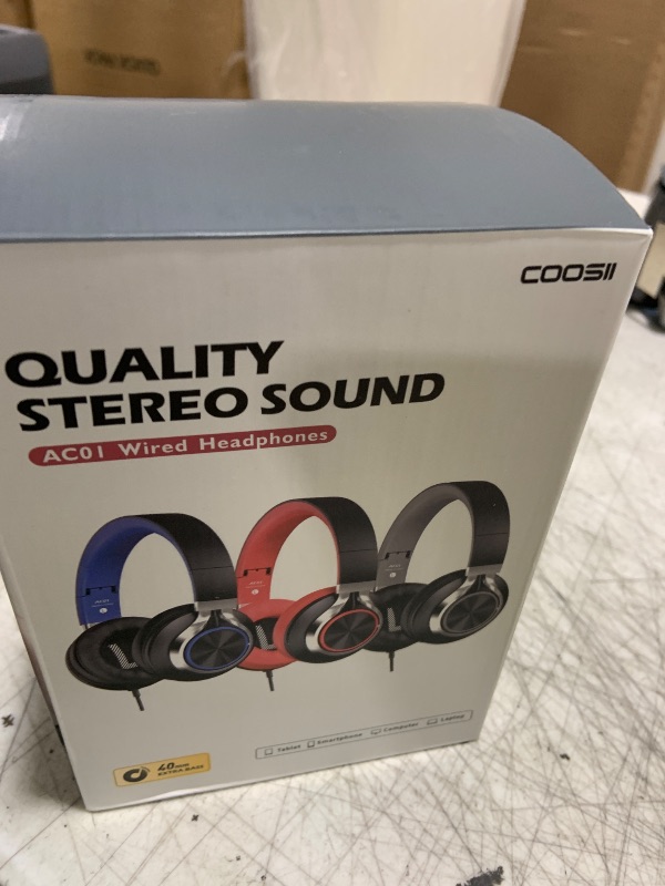 Photo 1 of COOSII AC01 Over-Ear Headphones Wired, Passive Noise Isolating Corded Stereo Headsets with Mic Volume Control for Adults Teens 3.5mm for Chromebooks, Laptop, Computer, Tablets, Travel (Black Blue)