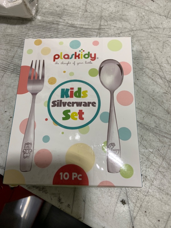 Photo 1 of PLASKIDY Kids Silverware Stainless Steel Set of 10 Toddler Utensils Forks and Spoons - Dishwasher Safe Kids Flatware Set Children's Safe Cutlery Set